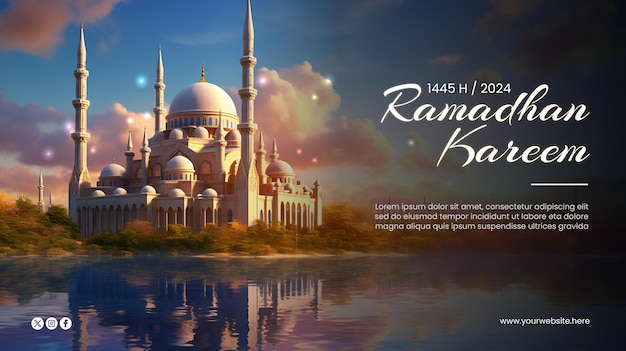 Szablon Pozdrowień Ramadan Kareem Z Tłem Meczetu I Błysk