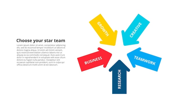 PSD szablon prezentacji infografiki strzałek z 5 opcjami kroków lub części diagram gwiazdy