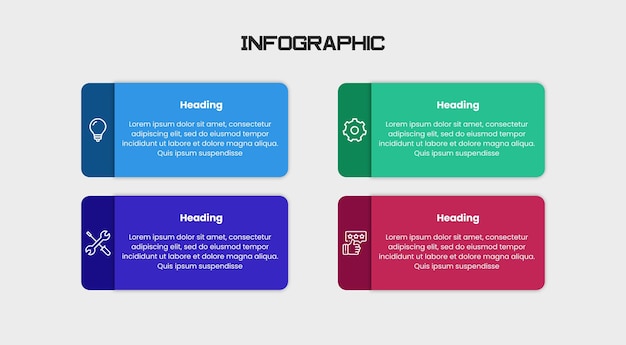 Szablon projektowania etykiety infograficznej z ikonami i 4 opcjami lub krokami