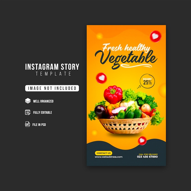 PSD szablon projektu historii instagrama warzyw i artykułów spożywczych