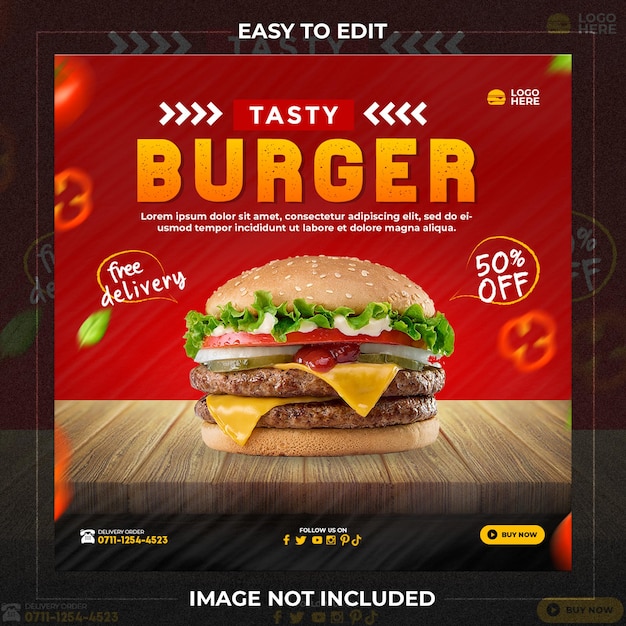 Szablon Promocji Tasty Burger W Mediach Społecznościowych