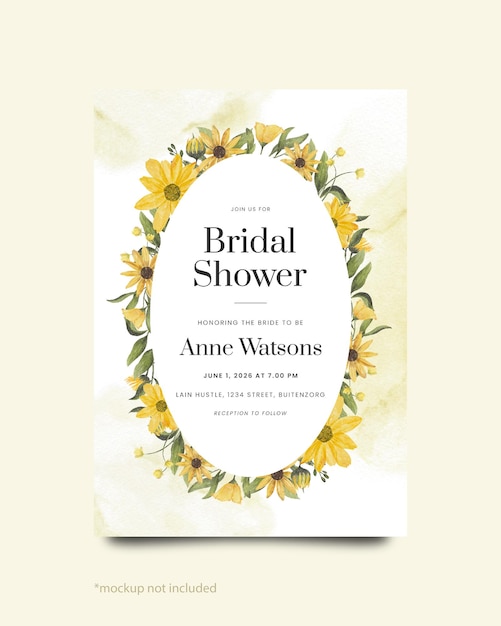 Szablon Prysznica Dla Nowożeńców Z Akwarelą żółtego Kwiatu