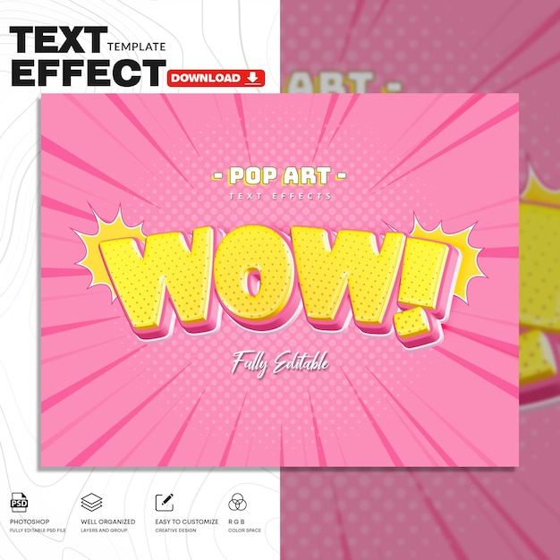 Szablon PSD z efektem tekstu Pop Art