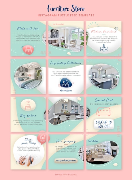 Szablon Puzzle Feed dla sklepu z meblami na Instagramie