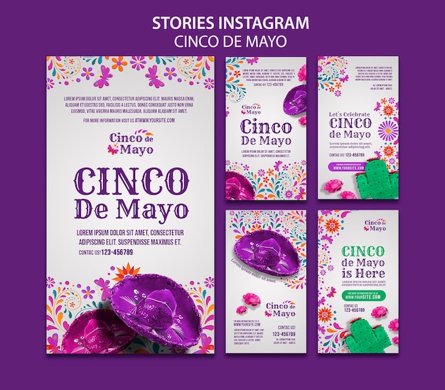 PSD szablon realistycznych historii na instagramie cinco de mayo