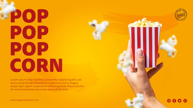 PSD szablon reklamy popcornu ze zdjęciem