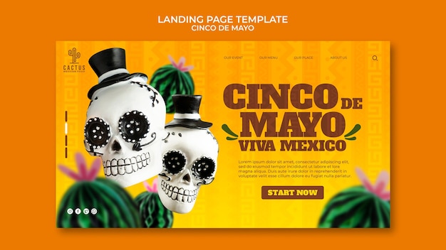 Szablon strony docelowej Cinco de mayo z kaktusem