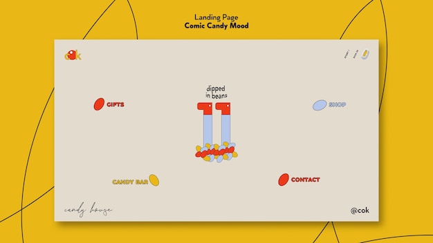 PSD szablon strony docelowej dla cukierków w stylu komiksowym