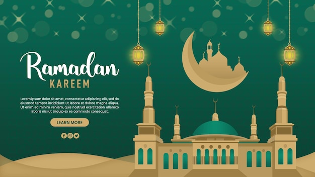 Szablon strony docelowej Ramadan kareem z premią za złoty meczet