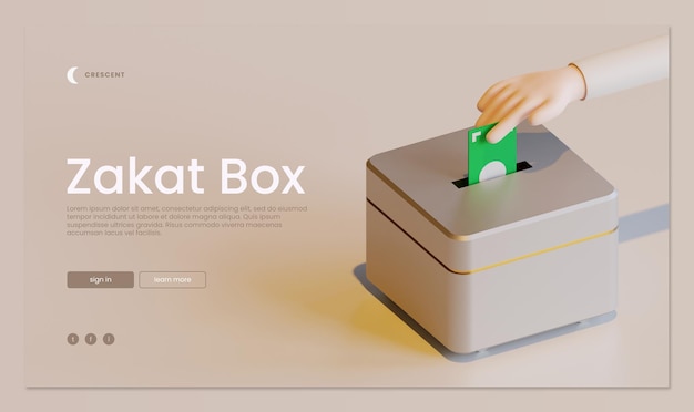 Szablon strony docelowej Zakat Box z ilustracji renderowania 3d ręcznie