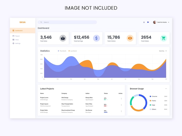 Szablon strony internetowej Dashboard UI PSD