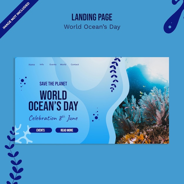 PSD szablon strony internetowej światowego dnia oceanów