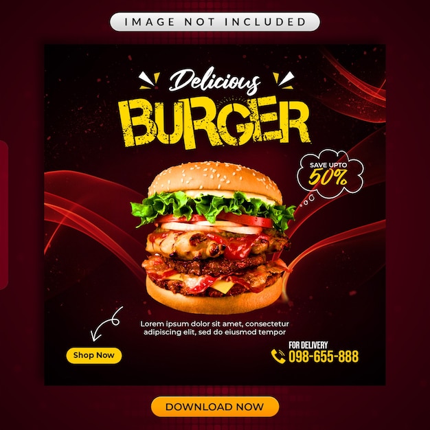 Szablon Transparentu Promocyjnego Delicious Burger Lub Restaurant Social Media