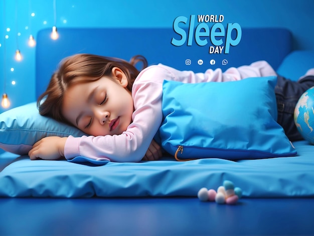 PSD szablon transparentu światowego dnia snu młodej dziewczyny śpiącej