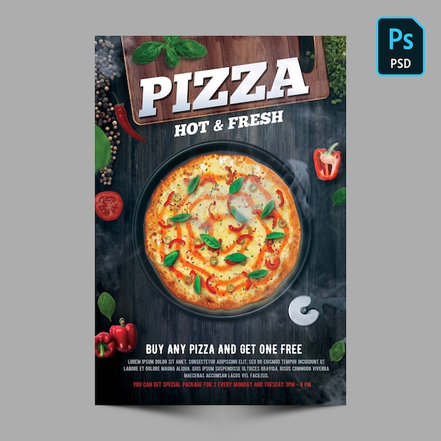PSD szablon ulotki hot & fresh pizza