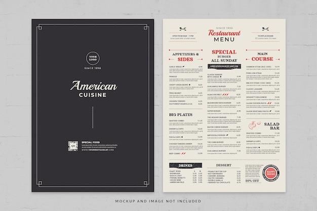 PSD szablon ulotki menu amerykańskiego jedzenia w psd