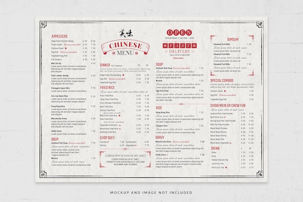 PSD szablon ulotki menu kuchni chińskiej w stylu vintage czerwony w psd v3