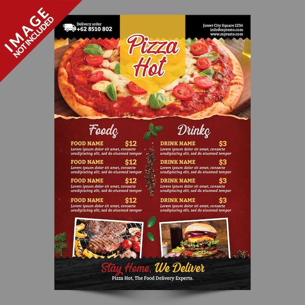 Szablon ulotki menu pizzy