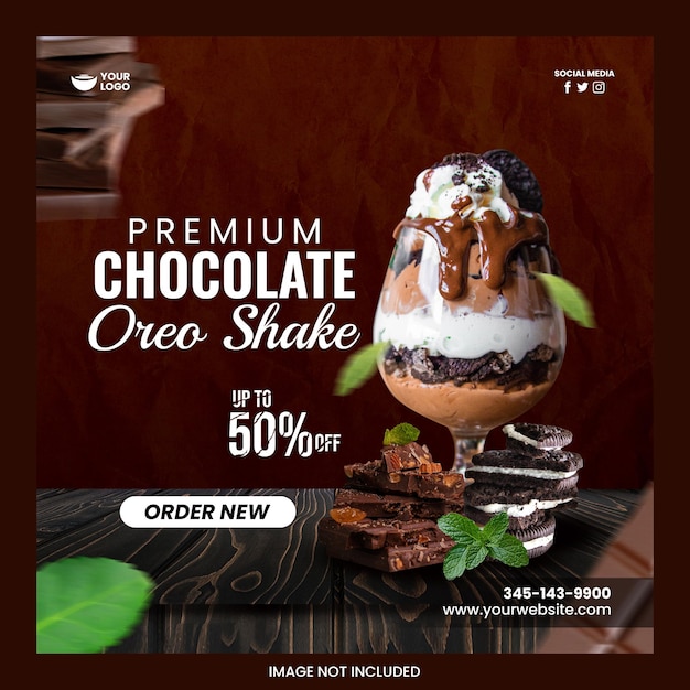 PSD szablon ulotki post w mediach społecznościowych premium chocolate oreo shake