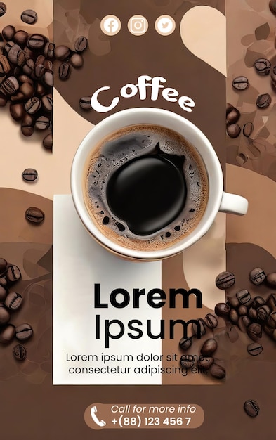 PSD szablon ulotki premium z ilustracją kawy i fasoli