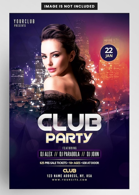 PSD szablon ulotki wydarzenia klubu dj party