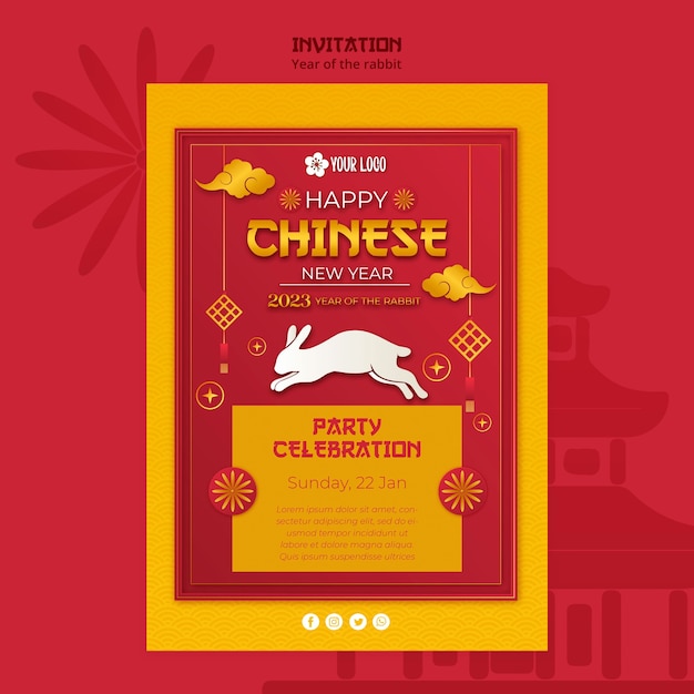 PSD szablon zaproszenia chińskiego nowego roku