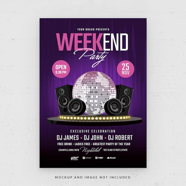 PSD szablony ulotek weekend dj nightclub party w motywie psd disco ball