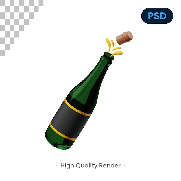 PSD szampan 3d ikona premium psd