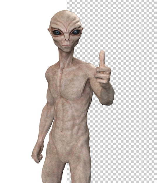 Szary obcy na przezroczystym tle renderowania 3d