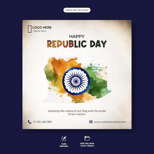 PSD szczęśliwe święto indian republic day w mediach społecznościowych projekt postów lub szablon banera