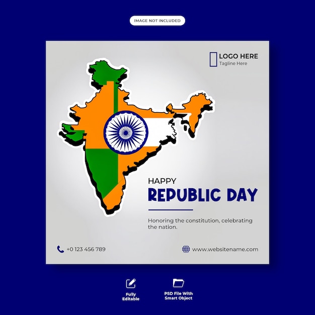 PSD szczęśliwe święto indian republic day w mediach społecznościowych projekt postów lub szablon banera