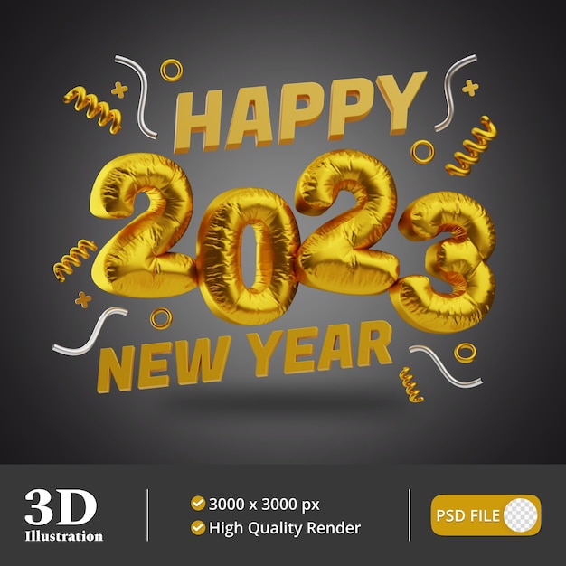 Szczęśliwego nowego roku 2023 ilustracja 3d
