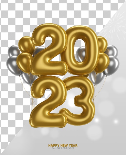 Szczęśliwego Nowego Roku 2023 Metalowe balony 3D
