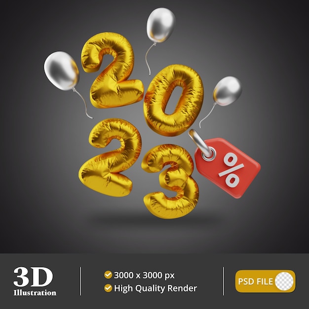 Szczęśliwego Nowego Roku 2023 Zniżka Ilustracja 3d