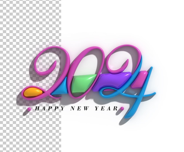 Szczęśliwego Nowego Roku 2024 Napis Typograficzny Przezroczysty Psd