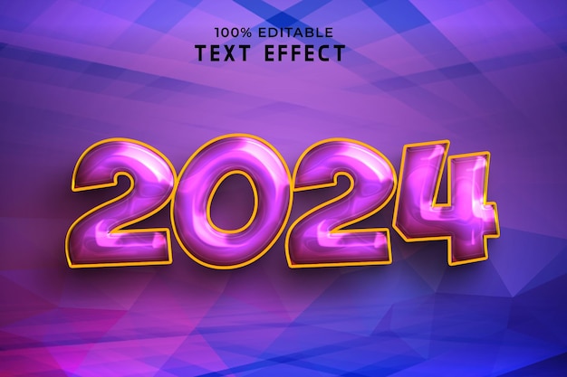 Szczęśliwego Nowego Roku 2024 światło 3d Efekt Tekstu