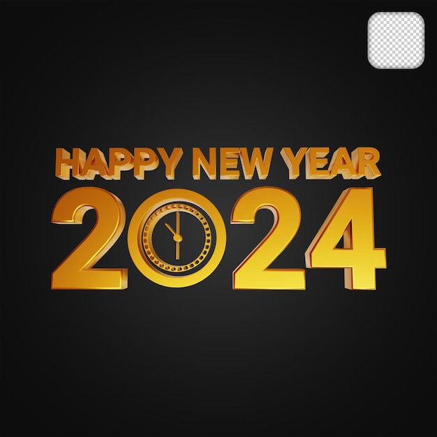 Szczęśliwego nowego roku 2024 z symbolem zegara 3d ilustracji