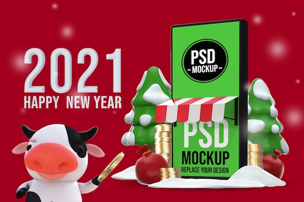 Szczęśliwego Nowego Roku Renderowania 3d Mockup Design