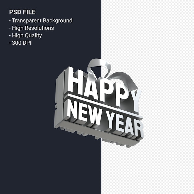 PSD szczęśliwego nowego roku z łuku i wstążki projekt 3d na białym tle