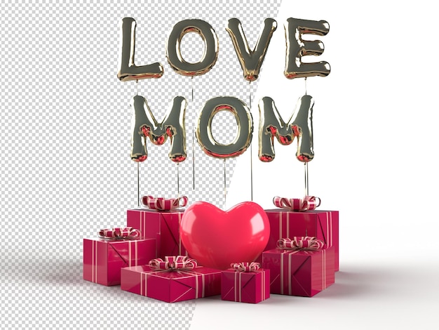 Szczęśliwy dzień matki z balonem pudełko na prezent mama tekst udekoruj koncepcja w obchody dnia matki renderowania 3DxAxAxAxAxAxAxA