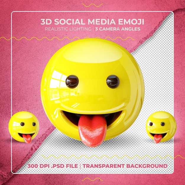 Szczęśliwy Emoji 3d Na Białym Tle Pokazując Język