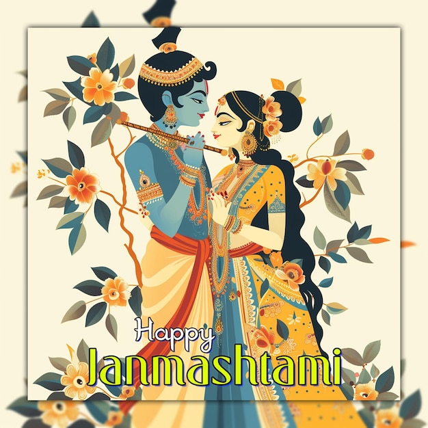 PSD szczęśliwy festiwal hinduski janmashtami tradycyjny projekt tła shri krishna indyjska kultura