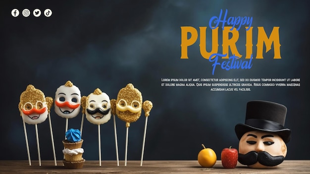 Szczęśliwy Festiwal Purim Post W Mediach Społecznościowych Lub Szablon Baneru