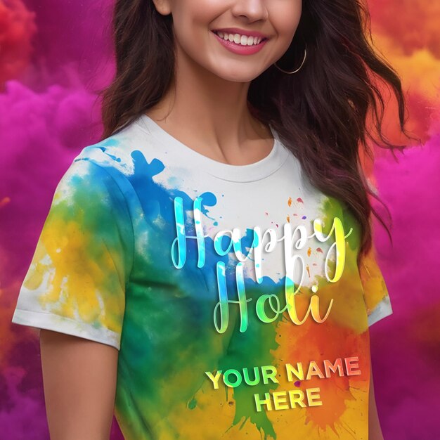 PSD szczęśliwy holi tshirt design z nazwą tag psd.