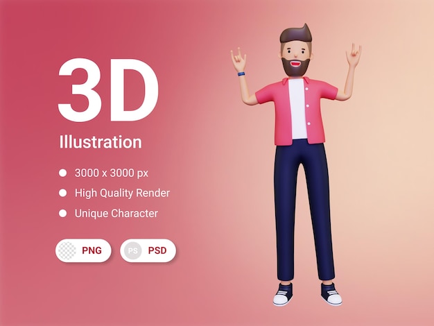 Szczęśliwy Mężczyzna Pokazujący Imprezową Pozę Ilustracja 3d