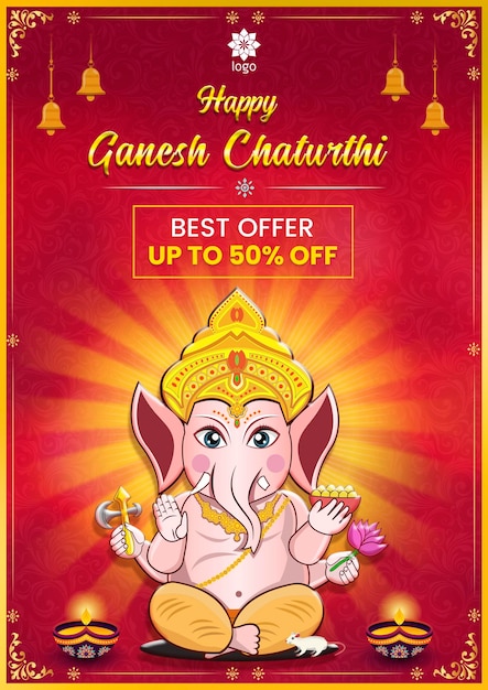 Szczęśliwy Plakat Ganesh Chaturthi Z Ofertą