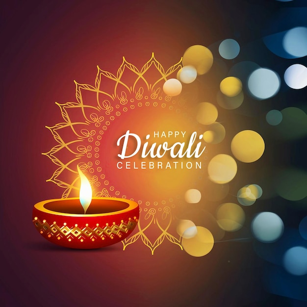 Szczęśliwy projekt szablonu festiwalu diwali z lampą diya w płaskim klasycznym tle