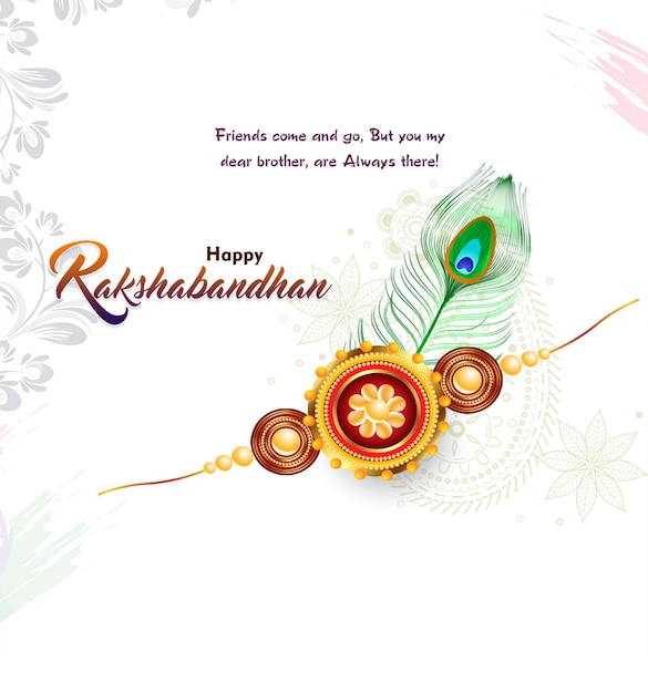 Szczęśliwy raksha bandhan na czerwonym tle z dekoracyjną rakhi