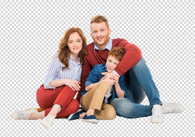 Szczęśliwy rodzinny portret rodziców z dzieckiem