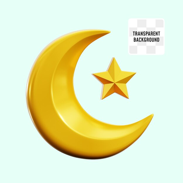 PSD szczęśliwy symbol ramadanu złoty błyszczący półksiężyc księżyc i gwiazda islamskie logo ilustracja ikony 3d render projektowania